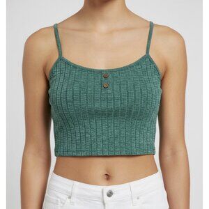 Ekouaer Women’s Green Ribbed Crop Tank Top Button Front Size Small